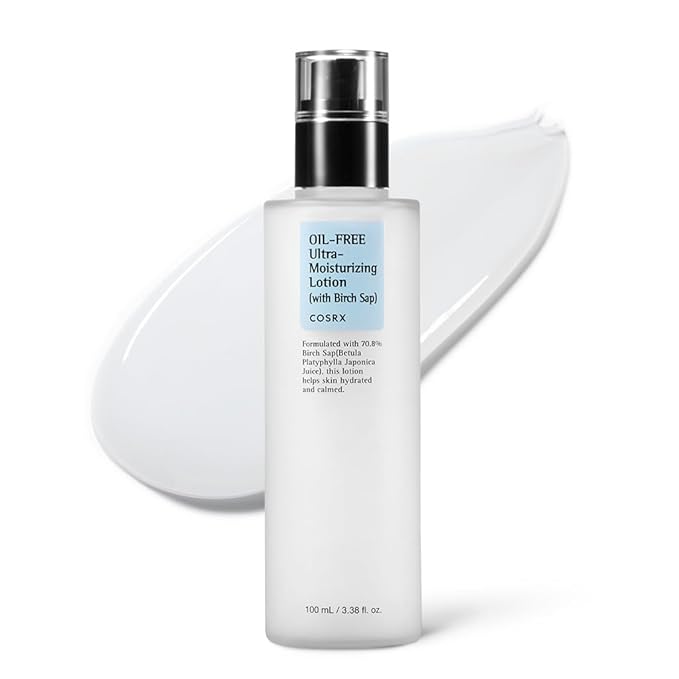 COSRX Oil Free Lotion with Birch Sap, Daily Acne Facial Moisturizer, Hydrating Moisturizer for All Skin Types, Korean Skin Care, Paraben free, 3.38 fl.oz / 100ml