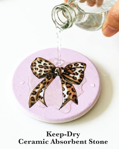 Portavasos para autos cerámicos con diseño de leopardo rosa, pack 2 miniatura 7