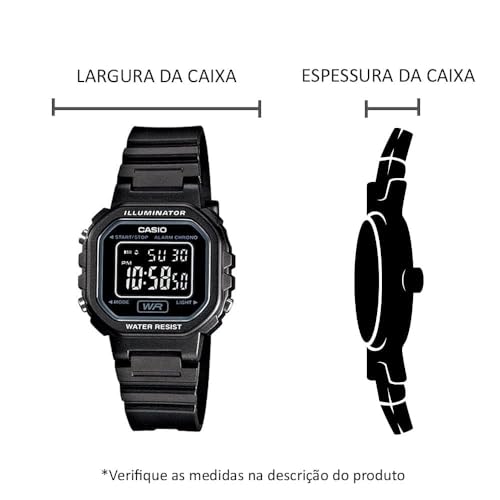 Casio #LA20WH-1B Relógio digital LCD com cronógrafo preto, Preto, Cronógrafo, digital, movimento de