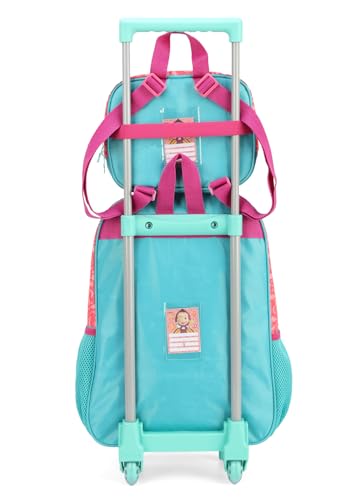 Kit de Mochila Escolar com Rodas e Lancheira Masha e Urso Cor:Salmão