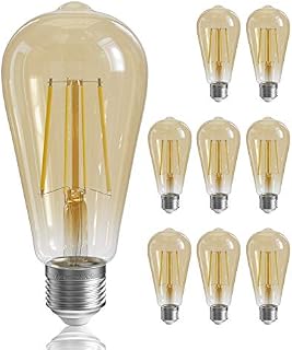 QNINE 8-Pack Warm White E27 Vintage Light Bulbs, 6W (60W Equivalent), 600lm, 2700K, LED Filament Bulb, E27 Edison Screw Bulb, Non-Dimmable