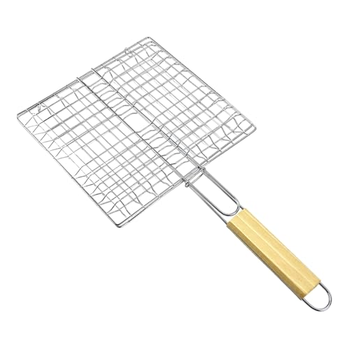 Cestello Per Griglia Per Pesce Per Barbecue - Strumento Per Grigliare A Filo Ad Alta Temperatura | Manici In Legno Griglia 42x23 Cm, Accessorio Per Cottura Di Verdure E Gamberetti, Cestino Per Barbecu