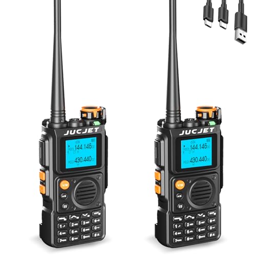 JUCJET UVK6 two-way radio(2 pcs), Dual Band Walkie Talkie with One Key Pairing, 999 Channels, Voice Noise Reduction, High Power 2600mAh Rechargeable Radios for Outdoor Adventures, Camping