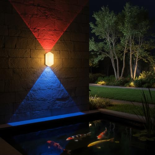Image of Modern Outdoor Wall Light | 3-in-1 Color Changing LED Up Down Lamp | Waterproof Exterior Wall Sconce for Home, Gate, Garden, Balcony & Patio (Switch Control) (Glint)