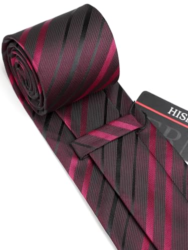 Image of HISDERN Mens Striped Ties Classic Silk Woven Tie and Pocket Square Set Formal Business Necktie Handkerchief for Wedding