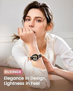 RUXINGX Smartwatch Damen, 1.27" Smart Watch Rund mit Telefonfunktion, 24H SpO2 Pulsuhr, Fitnessuhr mit Schlafmonitor, 126 Sportmodi Schrittzähler IP68 iOS Android, Geschenk Uhren Frauen Schwarz Gold