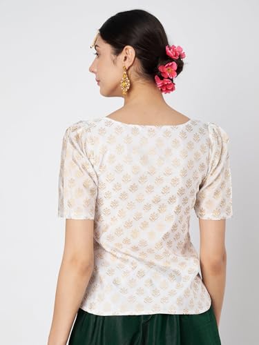 Image of studio rasa Women's Silk Blend Hand Block Printed Top for Wedding Festive Party