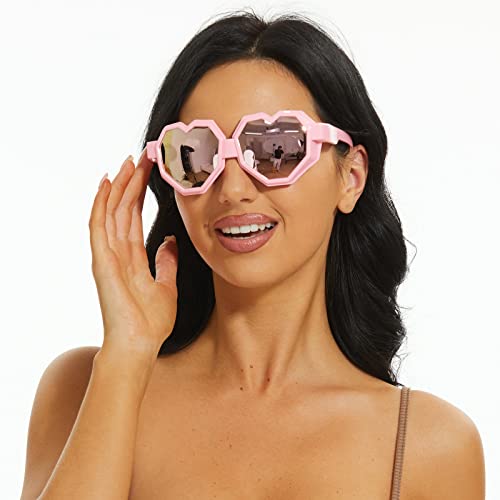 Image of laureles 2Pack Heart Shaped Goggle Y2K Sunglasses Women Fashion One Piece Oversized Love Sun Glasses Men