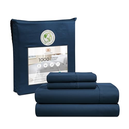 Drap lit 1000 fils king coton bleu marine, qualité hôtel
