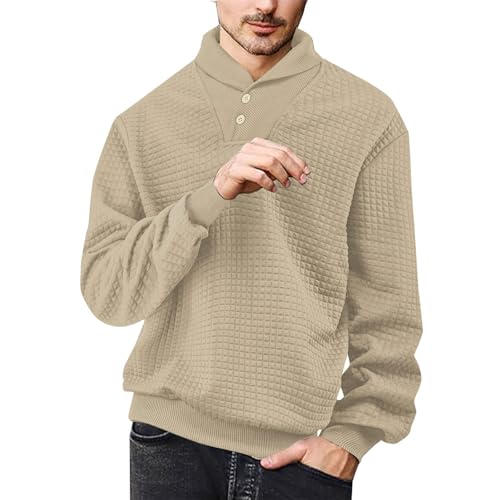 Suéter ligero con cremallera de un cuarto para hombre, forro polar sin capucha con cremallera, ropa deportiva, sudadera lisa con capucha, abrigos de invierno, chaquetas ligeras, caqui, L