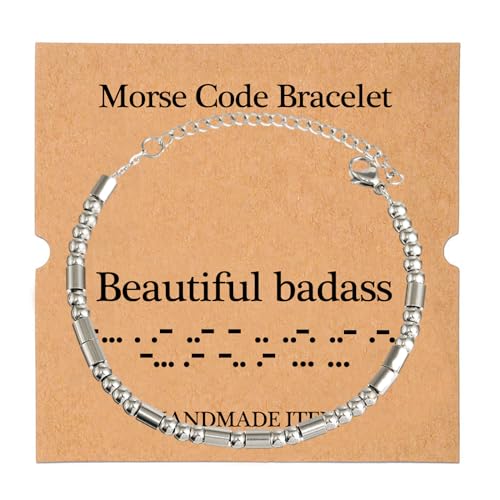 TESTRYE Morse Code Bracelets for Women Men,Silver Morse Code Bracelet with Adjustable Extender Chain,Inspirational Gifts Bracelets for Women Men Friends