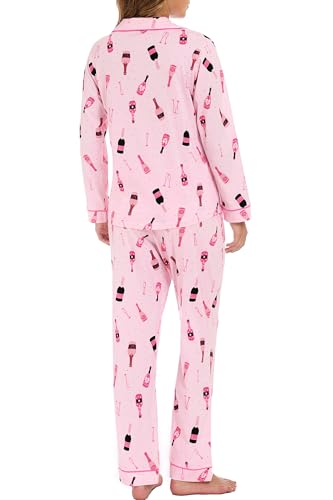 Image of LUBOT 100% Cotton Pajamas for Women Pajama Set 2 Piece PJ Sleepwear Set Soft Ladies Button Knit Long Sleeve Loungewear XS-XXL