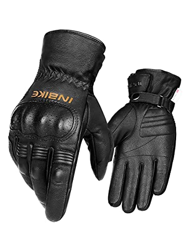 INBIKE Winter Motorcycle Gloves , Cold Weather Thermal Leather Full Finger Motorbike Gloves Black Small