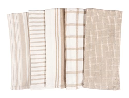 KAF Home Assorted Flat Kitchen Towels | 100% Cotton - 18 x 28 inches | Ultra Absorbent Soft Dish Towels | Perfect for Cooking, Cleaning, and Drying Hands (Beige, 10 Pack)