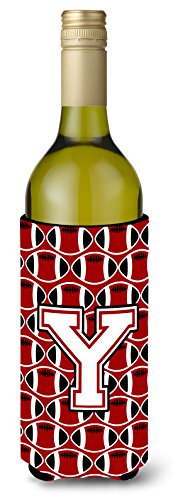 Caroline's Treasures CJ1082-YLITERK Letter Y Football Cardinal and White Wine Bottle Hugger Bottle Cooler Sleeve Hugger Machine Washable Collapsible Insulator Beverage Insulated Holder