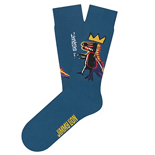Jimmy Lion Calcetines color Azul con estampados de Basquiat Pez Dispenser, fabricados en algodón peinado de primera calidad. Talla 41-46 en media caña. ¡Camina con estilo!