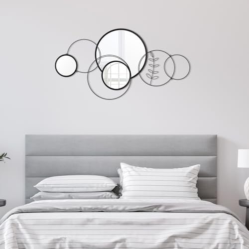 Hicarer ZHW-HICARER-1027 41.34'' X 17.72'' Wall Mirror Decorative Black Circle Modern Metal Wall Decor Large Round Decorative Mirror Wall Decor Set thumb #6