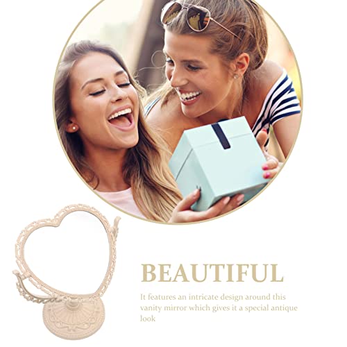 Beaupretty Heart Shape Vanity Mirror Double Sided Makeup Mirror With 360 Degree Table Mirror With Stand For Bathroom, Bedroom (Beige) #TOP4