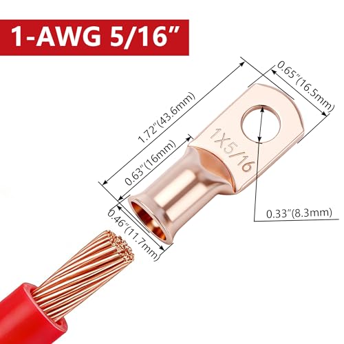 Extremos de cable de batería 1 AWG 5/16 terminales de ojo resistentes para automoción 3