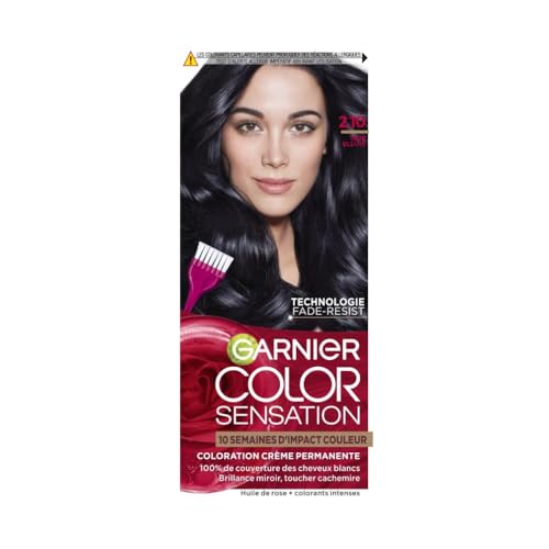Garnier Color Sensation Coloration - Noir Bleuté 2.10 - Coloration Crème Permanente - Tous Types de Cheveux - Couleur jusqu'à 10 Semaines & Couvre les Cheveux Blancs 100%
