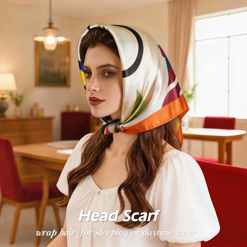 Ciormis Satin Head Scarf,4 Pcs 35 * 35 Inch Floral Silk Bandanas For Women Hair Protection Fashion Hair Wrap for Sleep Holiday Vcation Neck Scarf Top Accessories (Burgundy/Orange/Blue/Black) — view 4