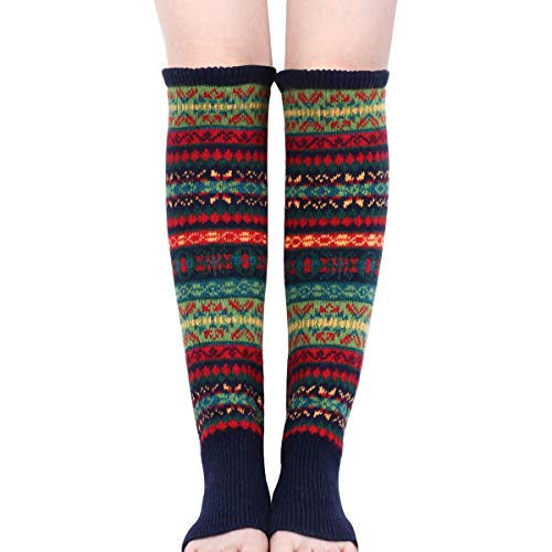 Kordear kvinnor benvärmare – knäbenvärmare vinter stövel benvärmare stickade långa manschettstrumpor mjuka korchet ankel värmare med Bohimina mönster svart