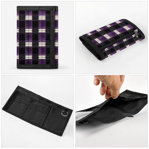 Purple And White Plaid Print Wallet for Men, 8 Credit Card Holder Slim Minimalist Front Pocket Small Mens Bifold Wallets4