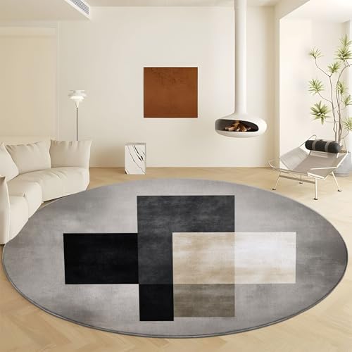 Tapis Rond Gris Lavable en Machine, Tapis Minimalisme Formes Géométriques Poils Courts - Moquette Doux et Antidérapant Diamètre 60 cm Facile d'entretien...