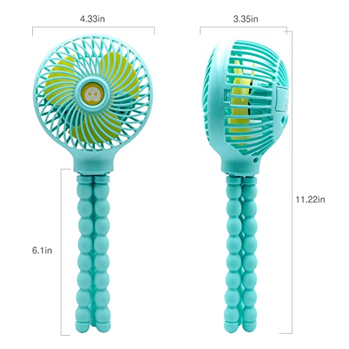 TRELC Mini Handheld Stroller Fan, Personal Portable Baby Fan with Flexible Tripod, 2024 Upgraded Version, Gift for Children, Rechargeable Fan for Office Room Car Traveling BBQ Gym Fan (Green)