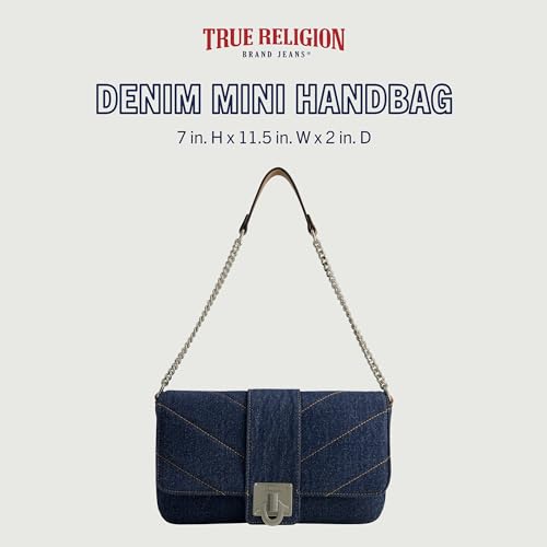 Image of True Religion Women's Denim Shoulder Bag Purse, Mini Handbag with Chain Strap | Denim