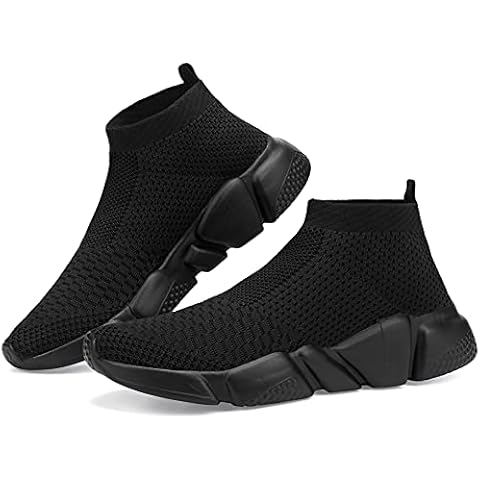 Santiro Sneakers for Men Knit Breathable Sock Slip On Shoes Lightweight Gym Running Sneakers Casual Tennis Walking Shoes All Black 7 US Cover