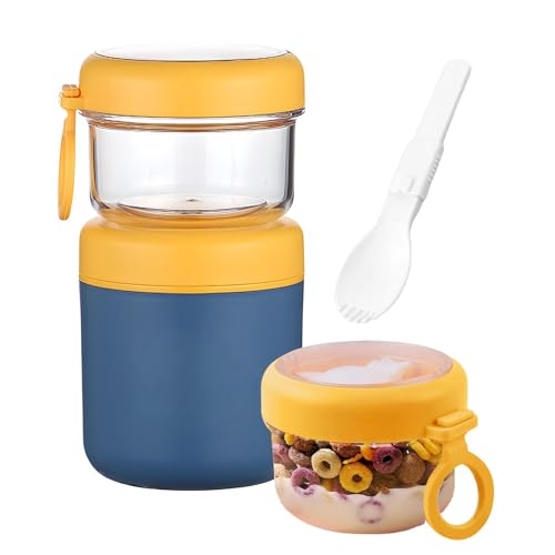 NEXROLA tarro para avena instantánea 860 ml (530 ml tarro para cereales de acero inoxidable + 330 ml para yogur) portátil y a prueba de fugas, ideal para ir al trabajo