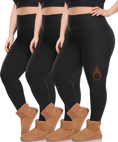 Diu Life 3 Pack Plus Size Fleece Lined Leggings for Women Stretchy 1X-4X Winter Warm Tummy Control Thermal Workout Yoga Pants