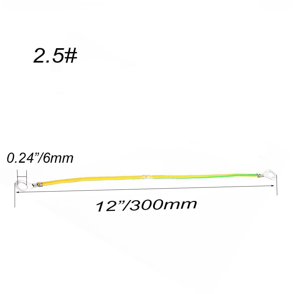 Erdungsband, Erdungskabel, Erdungsdraht, gelb und grün, zweifarbig, Brückenbrücke, Kupferverbindung, 100 Stück, Öffnung 6 mm(2.5#300mm)