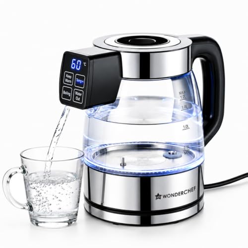 Image of Wonderchef Crystal Tap & Flow Glass Kettle & Hot Water Dispenser, 1.7 L Borosilicate Glass Jar, Built-in Battery, Temperature Sensor & Control, Multi-purpose, Portable inside Homes, 1-Yr Warranty