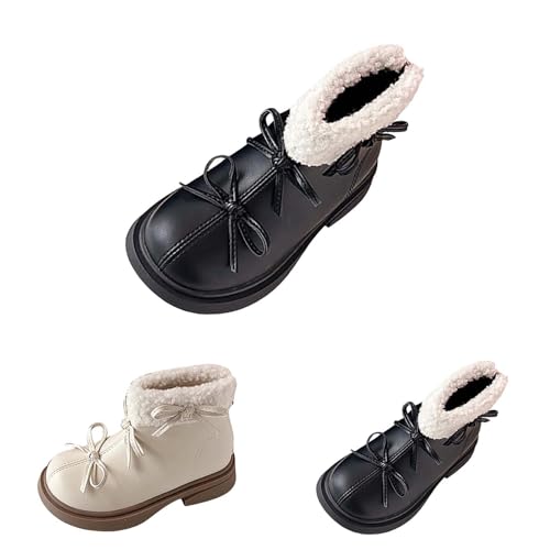 Kids Girls Winter Fleece Ankle Boots Fashion Cute Bowknot PU Leather She𝗿pa Soft Warm Faux 𝗙𝐮𝗿 Cold Day Shoes2