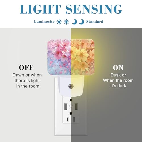 Image of Watercolor Cherry Blossom Night Light Cherry Blossom Nightlight Plug into Wall with Dusk to Dawn Sensor for Kid Girls Boys Women Men Room, Hallway, Kitchen, Bathroom, Stairs Decor