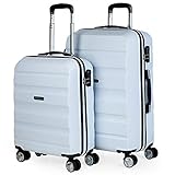 Juego set de 2 maletas trolley de la firma ITACA. 4 ruedas grandes dobles giratorias y mango telescópico. Forro interior. Compartimento separador con cremallera y bandas de sujeción ajustables. Varios compartimentos