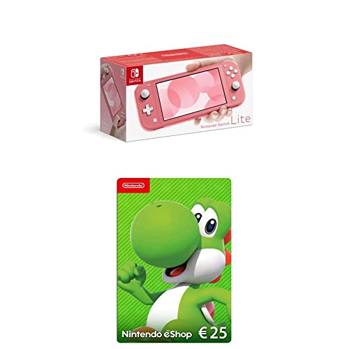 Nintendo Switch Lite, Standard, Koralle + Nintendo eShop Card | 25 EUR Guthaben | Download Code