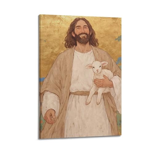 Toile Jésus tenant l'agneau cadeau chrétien idéal pour décoration de chambre