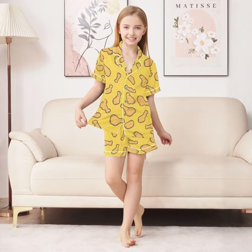 ALAZA Chicken Legs Yellow Pajamas Satin Pajama Set Short Sleeve Button Down Sleepwear3
