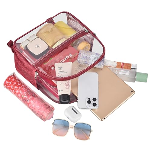 Image of Busiuw Clear Backpack for Stadium Events 12x12x6 Mini Small Sports Fan Backpacks with Front Pocket for Concert Sport Events Work Travel(Rose red)