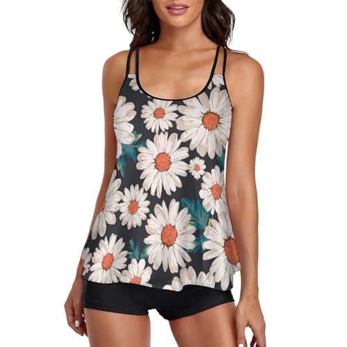 Maillot de bain tankini grande couvrance fleur de marguerite femme shorty et robe