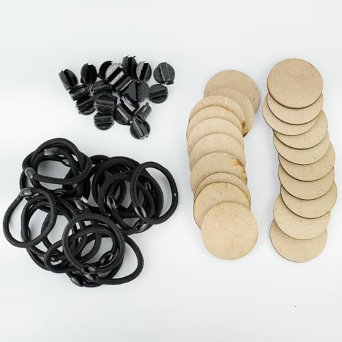 Image of Hair Band Making Materials - Elastic Hair Bands, Lock Connectors & MDF Round Base Discs | DIY Hair Accessories & Complete Making Kit (Multiple Options Available) (20, Hair Band, Connector & 1.5 Inch MDF Combo)