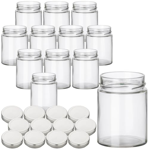 gouveo Set di 12 vasetti per conserve da 280 ml, classici con coperchio a vite, per conservare e conservare – piccoli barattoli per marmellata, miele, fatti in casa (EGC280S)