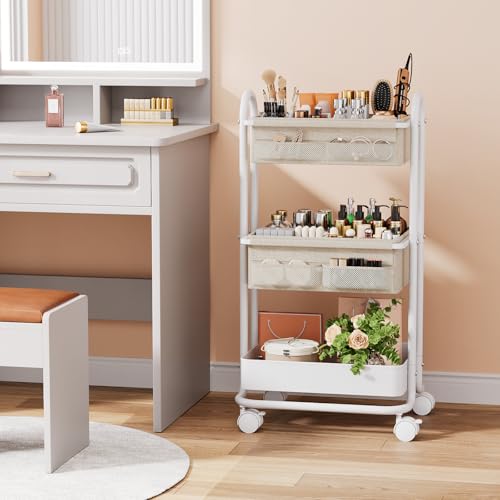 Image of Modanais Baby Diaper Caddy Organizer Cart - 3 Tier Rolling Storage Cart with Wheels, Baby Essentials Nursery Storage, Detachable Dividers - for Crib, Bedroom, Art & Craft Organizer (Off White)