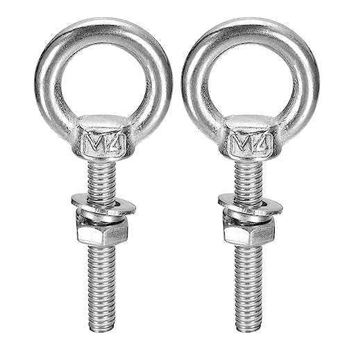 Image of uxcell 2 Sets M4x25mm Stainless Steel Eye Bolts with Nut Washers and Lifting Rings for Hanging Items