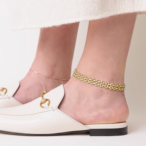 Image of KissYan Gold Ankle Bracelets for Women, 14K Gold Anklets Chunky Cuban Link Chain Summer Beach Foot Jewelry Gifts for Women