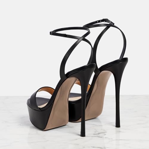 Pazzion Women Stilettos Super High Heels Sandals Open Toe Platform Ankle Strap Pumps Fashion Event Shoes Size 4-16 US2
