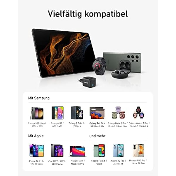 Супербыстрое зарядное устройство 45 Вт USB-C зарядное устройство Anker 313 совместимое с Anker Ace Fast Charging 2.0 для Samsung Galaxy S22 S22 Ultra S22 Note 10 Note 10 Note 20 S20 без кабеля